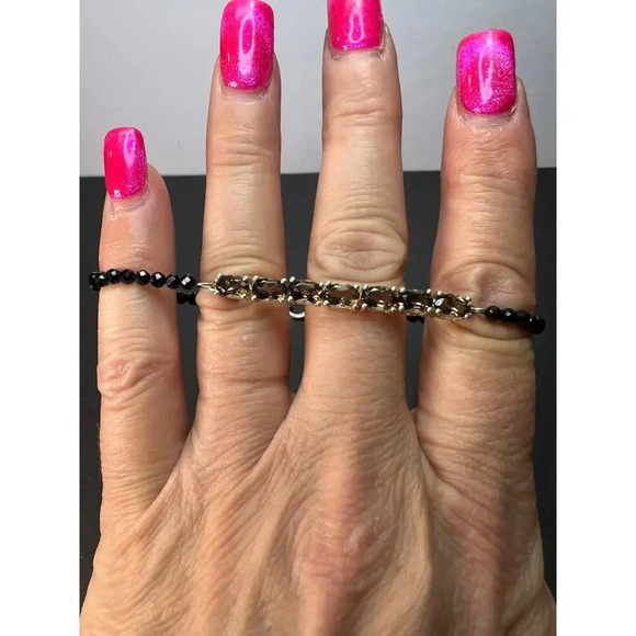 Smoky quartz and black spinel bracelet with sterling clasp - Picture 2 of 11